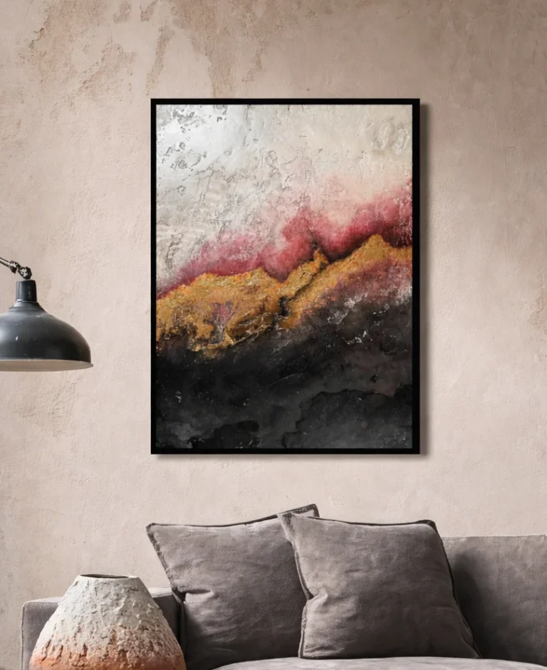 różowy obraz strukturalny ze złotem Impulse Boundary Iwona Ceremuga