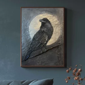 obraz kruk ze srebrną fakturą Night Watchmen Iwona Ceremuga
