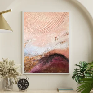 abstrakcyjny obraz strukturalny ze złotymi laserunkami w odcieniach beżu i różu